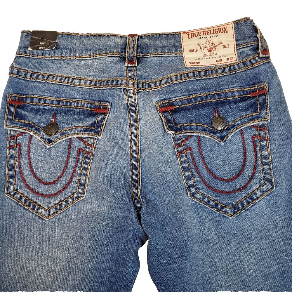 True Religion Men's Ricky Medium Wash Relaxed Straight Super T Jeans - 34x32
